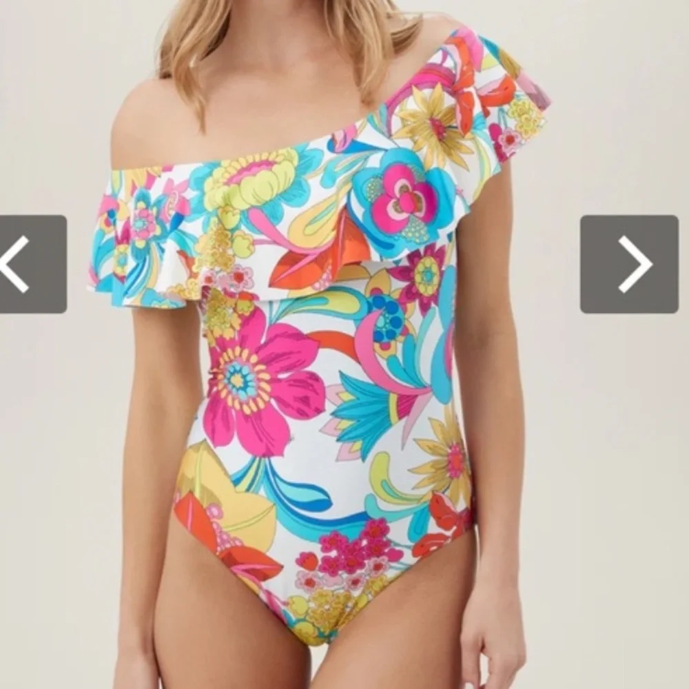 Gorgeous Colorful Trina Turk Fontaine Bandeau Ruffle One-Piece Size 14 NWT - Picture 3 of 16